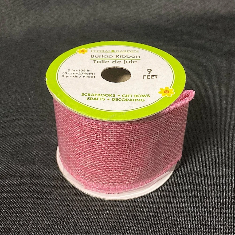 ⭐️ Floral Garden Pink Burlap Craft Ribbon 2” x 108”